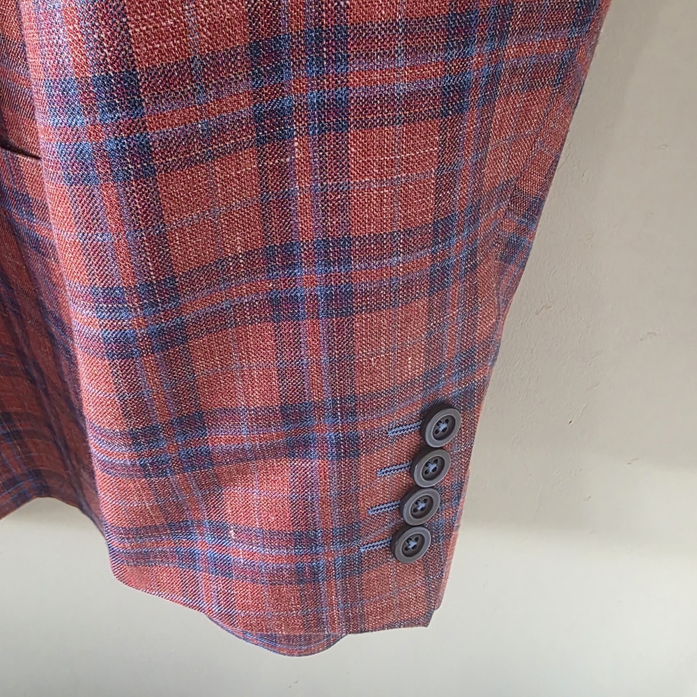 Coppley Loro Piana 50R Modern Contemporary Luxury Preppy Red Windowpane Blazer - Picture 12 of 16